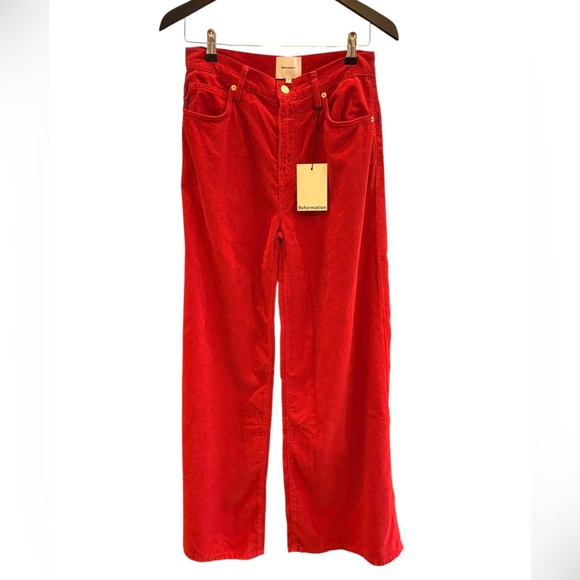 Reformation NWT 
Eden Wide Leg Corduroy Pants in Red Sz 25 & 33 - Picture 3 of 11